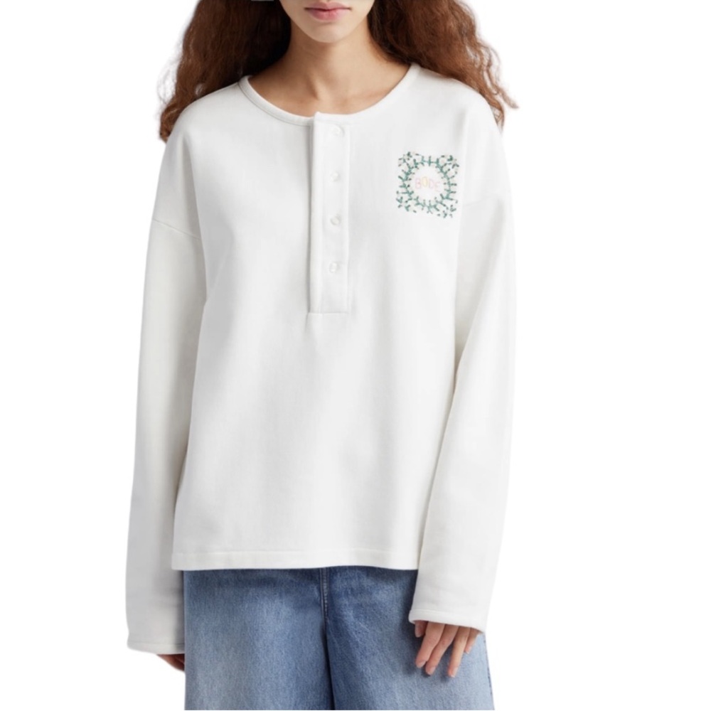Bode Daisy Never Tell Embroidered Cotton Henley